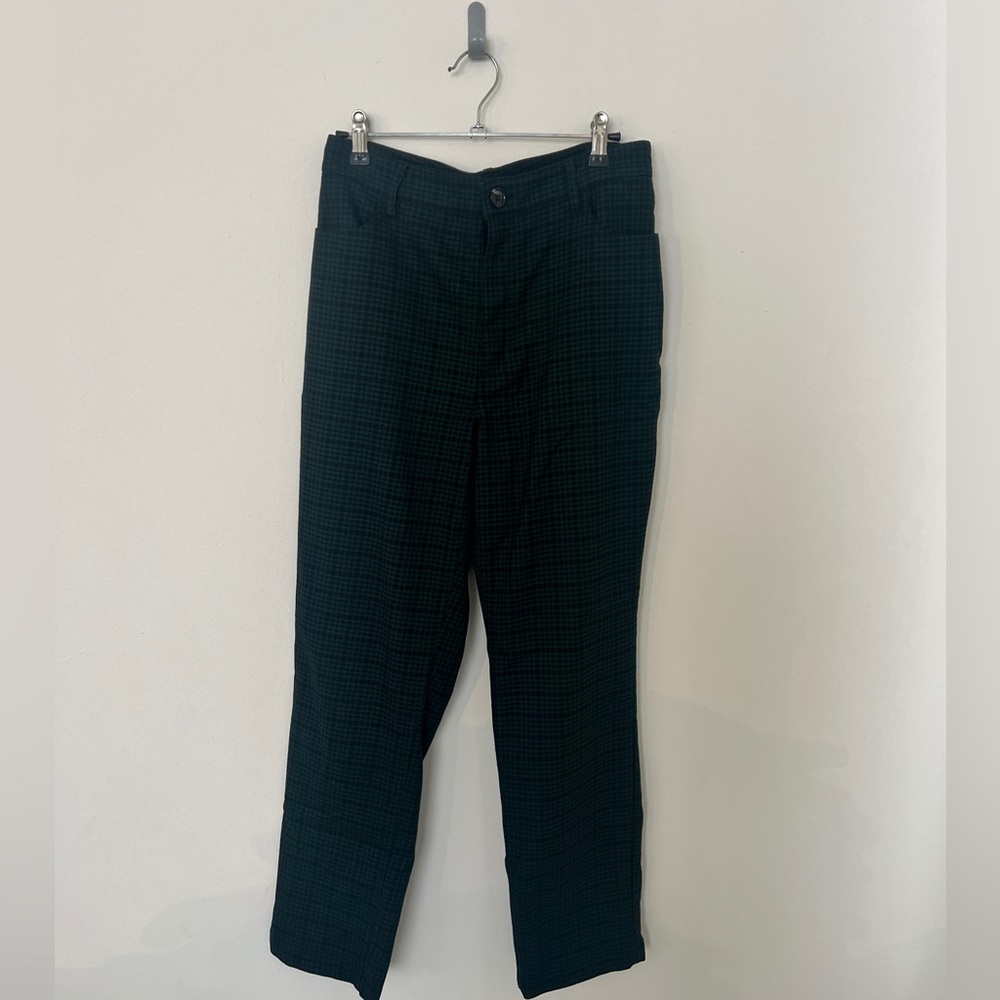 Green and Black Houndstooth Straight Leg Trouser